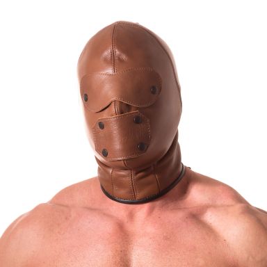 Leather Hood with Eye and Mouth Covers Brown/Black